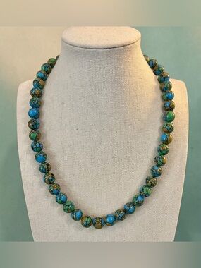 Sea Sediment Jasper Round Beaded Necklace w/Sterling Clasp